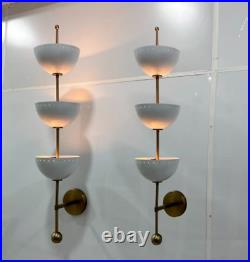 Pair of Rare Sconces Italian Stilnovo Style Mid Century Wall Lights 3 shade Lamp