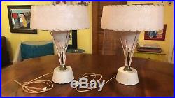 Pair of Vintage MCM TABLE LAMPS Atomic STARBURST With Shades SPECTACULAR! Rare