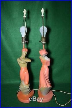Pair of Vintage Mid-Century Modern F. A. I. P. Chalkware Table Lamps 29 RARE