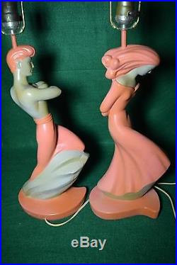 Pair of Vintage Mid-Century Modern F. A. I. P. Chalkware Table Lamps 29 RARE