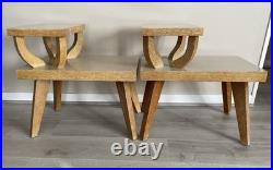Pair of Vintage Mid Century Modern Two Tier Side Table / Blonde Furniture RARE