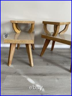 Pair of Vintage Mid Century Modern Two Tier Side Table / Blonde Furniture RARE