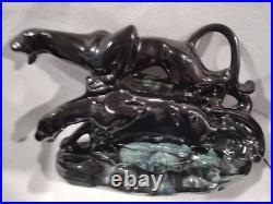 Phil-Mar Mid-Century Modern MCM Double Panther TV Lamp Black Green Glaze RARE
