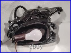 Phil-Mar Mid-Century Modern MCM Double Panther TV Lamp Black Green Glaze RARE