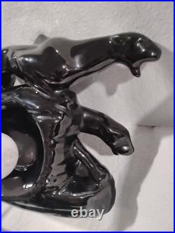 Phil-Mar Mid-Century Modern MCM Double Panther TV Lamp Black Green Glaze RARE