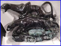 Phil-Mar Mid-Century Modern MCM Double Panther TV Lamp Black Green Glaze RARE