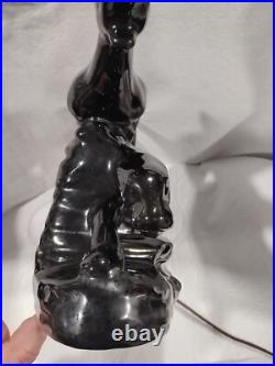 Phil-Mar Mid-Century Modern MCM Double Panther TV Lamp Black Green Glaze RARE