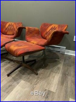 Plycraft Mid Century Modern Fabric Lounge Chair & Ottoman c1960s Very Rare Model