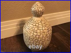 Pottery Vessel Jar Mid Century Modern Geometric Pattern Lidded Signed Rare