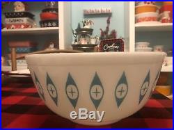 Pyrex Atomic Eyes Mid Century Hot Cold Chip Bowl Very Rare Turquoise Aqua #403