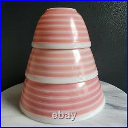 Pyrex Rainbow Pink Stripe 3pc Mixing Bowl Set 401, 402 & 403 Vintage Rare