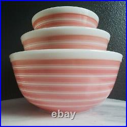 Pyrex Rainbow Pink Stripe 3pc Mixing Bowl Set 401, 402 & 403 Vintage Rare