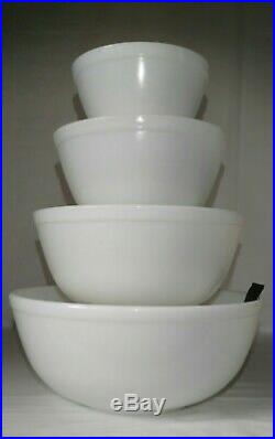 Pyrex True Opal White Nesting Mixing Bowl Set UNMARKED 401 402 403 404 EVC Rare