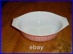 Pyrex Vintage Rare Pink Stems Oval Casserole Dish 043 1 1/2 Qt