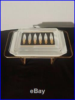RAREVintage Pyrex 575 Space Saver Fred Press Flame Pattern with Buffet Server