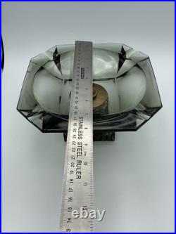 RARE 1940s SMOKED GLASS ASHTRAY Marble Base BRASS Art Deco MID CENTURY Modern 8