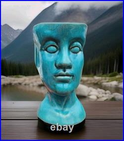 RARE 1950-60s Mid-Century Modern Turquoise Figural Head Sculptural Planter OOAK