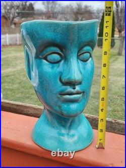 RARE 1950-60s Mid-Century Modern Turquoise Figural Head Sculptural Planter OOAK