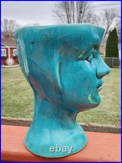 RARE 1950-60s Mid-Century Modern Turquoise Figural Head Sculptural Planter OOAK