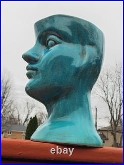 RARE 1950-60s Mid-Century Modern Turquoise Figural Head Sculptural Planter OOAK