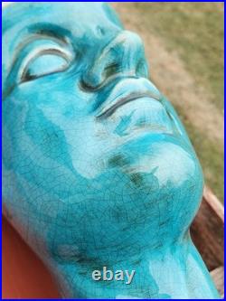 RARE 1950-60s Mid-Century Modern Turquoise Figural Head Sculptural Planter OOAK