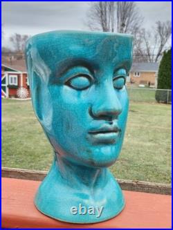 RARE 1950-60s Mid-Century Modern Turquoise Figural Head Sculptural Planter OOAK