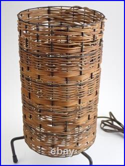 RARE 1950s/60s Mid Century Modern MCM Paul Mayen Wicker & Iron 3-Leg Table Lamp