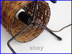 RARE 1950s/60s Mid Century Modern MCM Paul Mayen Wicker & Iron 3-Leg Table Lamp
