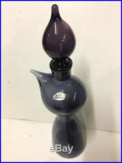 RARE 1958 Purple WAYNE HUSTED SPOUTED Signed BLENKO GLASS DECANTER As Is