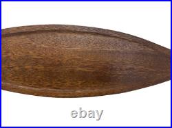 RARE 1960's MCM Fish Platter Teak Pewter Serving Board Japan 26.5 MINT withBOX
