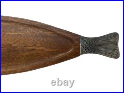 RARE 1960's MCM Fish Platter Teak Pewter Serving Board Japan 26.5 MINT withBOX