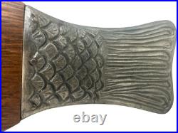 RARE 1960's MCM Fish Platter Teak Pewter Serving Board Japan 26.5 MINT withBOX