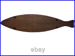 RARE 1960's MCM Fish Platter Teak Pewter Serving Board Japan 26.5 MINT withBOX
