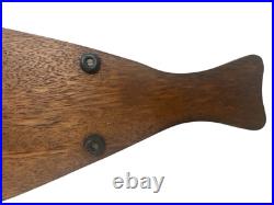RARE 1960's MCM Fish Platter Teak Pewter Serving Board Japan 26.5 MINT withBOX