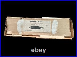 RARE 1960's MCM Fish Platter Teak Pewter Serving Board Japan 26.5 MINT withBOX