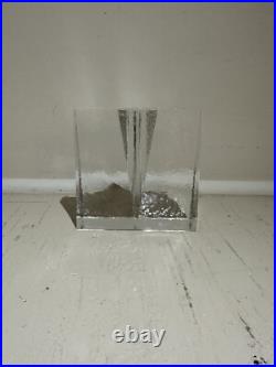 RARE 1960s Mid-century Modern Ice Glass Solifleur Bud Vase Geometric Brutalist