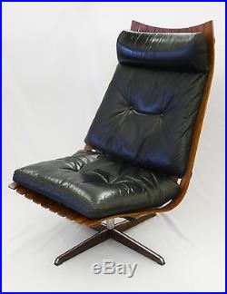 RARE 60's HANS BRATTRUD HOVE MOBLER ROSEWOOD SCANDIA SWIVEL LOUNGE CHAIR OTTOMAN