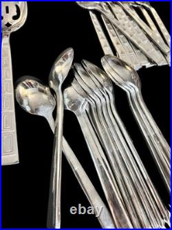 RARE 71pc Set Pfaltzgraff Stainless CORONA Mid-century Modern Art Deco Serves 13