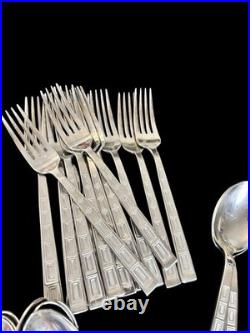 RARE 71pc Set Pfaltzgraff Stainless CORONA Mid-century Modern Art Deco Serves 13