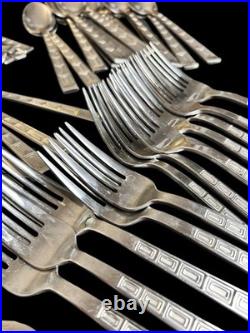 RARE 71pc Set Pfaltzgraff Stainless CORONA Mid-century Modern Art Deco Serves 13