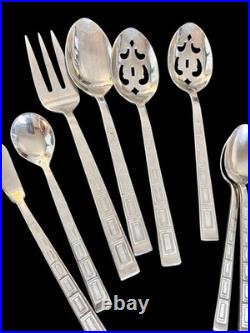 RARE 71pc Set Pfaltzgraff Stainless CORONA Mid-century Modern Art Deco Serves 13