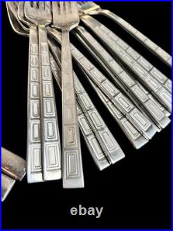 RARE 71pc Set Pfaltzgraff Stainless CORONA Mid-century Modern Art Deco Serves 13