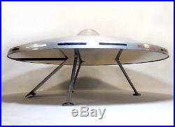 RARE ATOMIC 50'S FLYING SAUCER/UFO SPACESHIP LG SILVER METAL/POLYMER TOY, WithRAMP