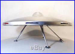 RARE ATOMIC 50'S FLYING SAUCER/UFO SPACESHIP LG SILVER METAL/POLYMER TOY, WithRAMP