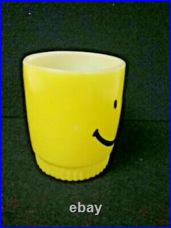 RARE Anchor Hocking Fire King Yellow Ribbed Bottom Happy Smiley Face Mug