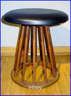 RARE Arthur Umanoff Mid-Century Modern 1950s 1960s Round Stool Black Vinyl