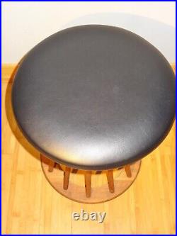 RARE Arthur Umanoff Mid-Century Modern 1950s 1960s Round Stool Black Vinyl