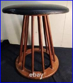 RARE Arthur Umanoff Mid-Century Modern 1960s Round Stool Black Vinyl
