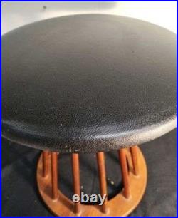 RARE Arthur Umanoff Mid-Century Modern 1960s Round Stool Black Vinyl