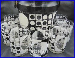 RARE Bartrix Retro MCM MOD Black White Old fashioned Tumblers + Ice Bucket 9 pcs